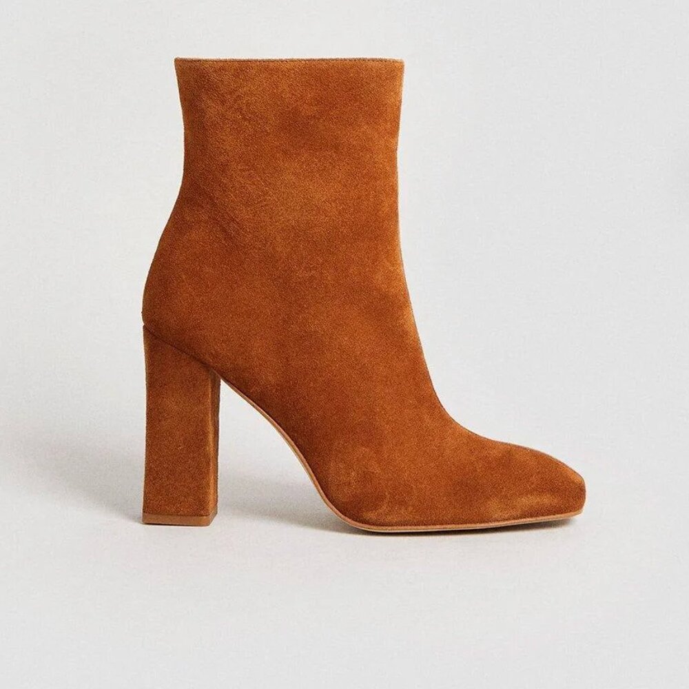 Karen Millen Suede/Leather Heeled Ankle Boot in Camel - Size U.S. 5/EU 36